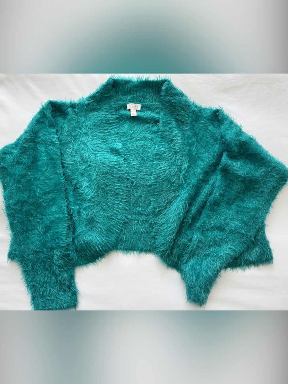 LOGO by Lori Goldstein Teal Fuzzy Open-Front Sweater Shrug